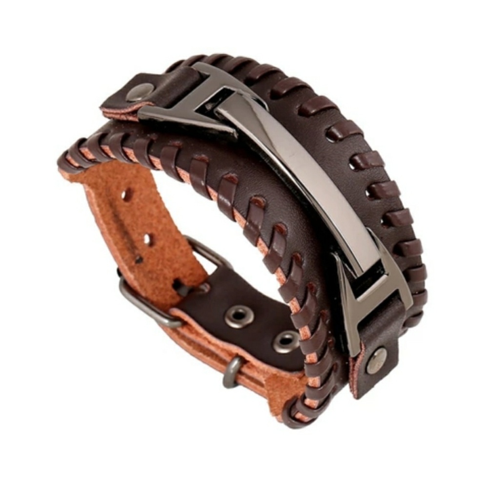 Brown leather wrap bracelet unisex